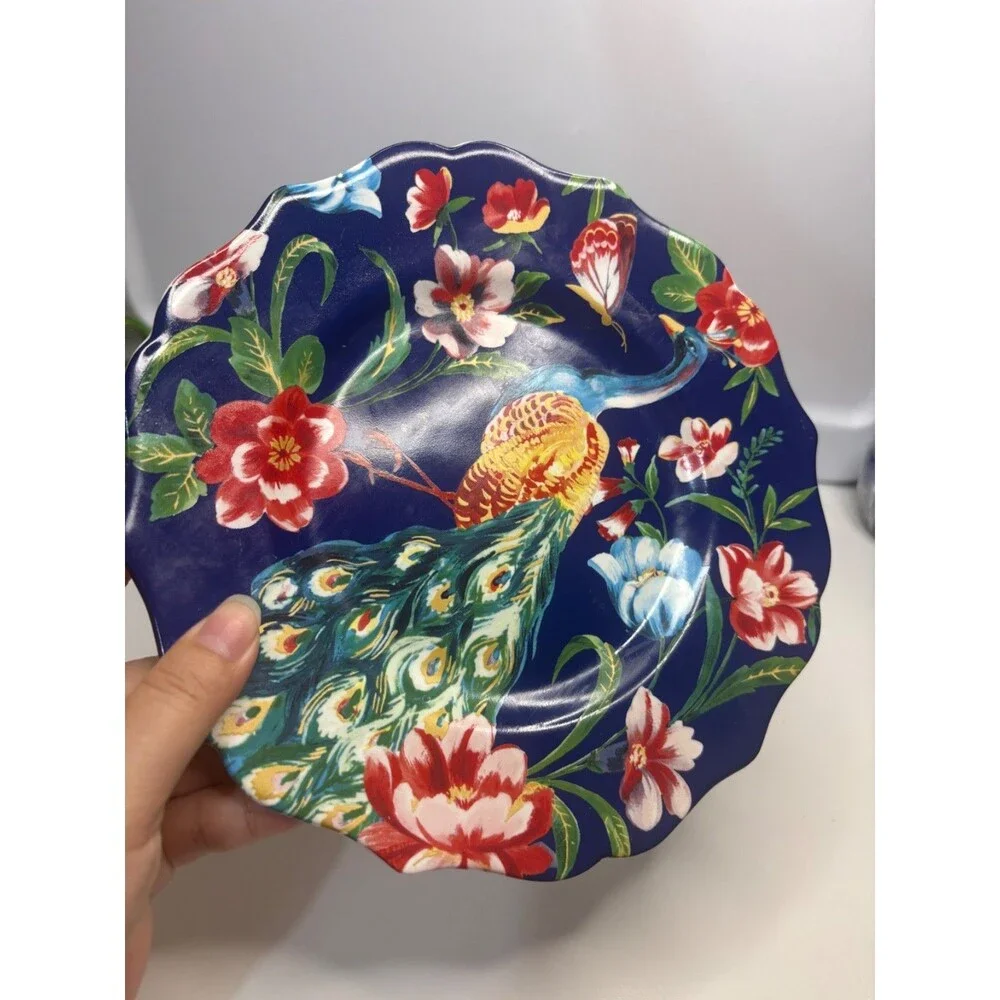 6 pc Pier 1 Peacock Luncheon Salad/dessert Plates 8.5” Floral Scalloped Edge